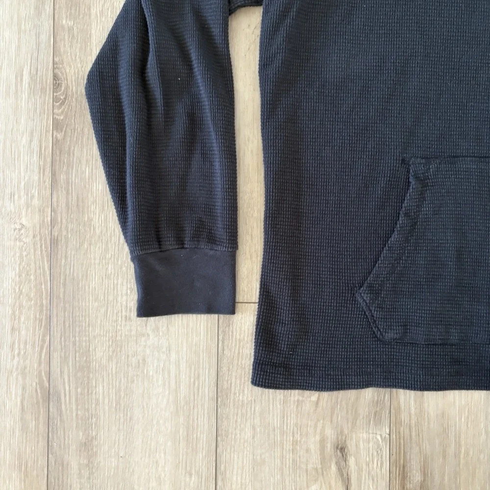 Polo Ralph Lauren Hoodie Mens XL Black Waffle Knit Kangaroo Pocket Pony Logo